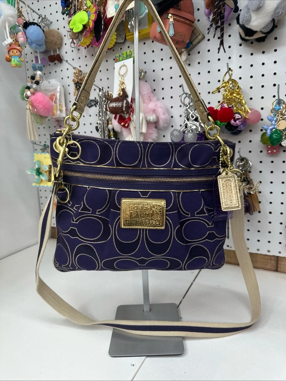 Coach Poppy Signature Sateen Glam Tote Purse Gold And Purple Y2K